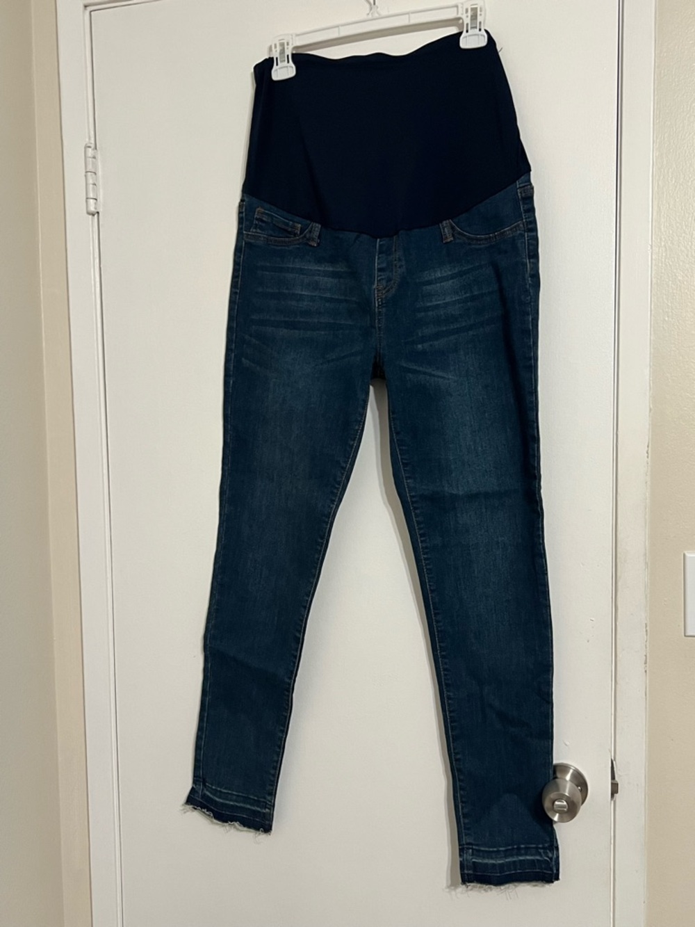 SHEIN Dark Blue Skinny Maternity Jeans with Black Waist Panel